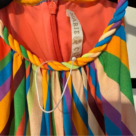 Marie Oliver Elena Striped Silk Halter Multi Colored Midi Dress | S - Picture 4 of 7